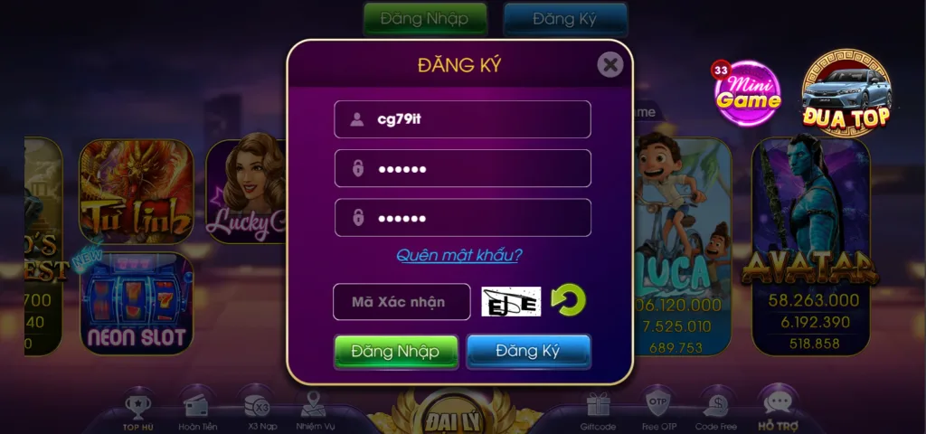 Giao diện điền thông tin mở cơ bản tại Cg79