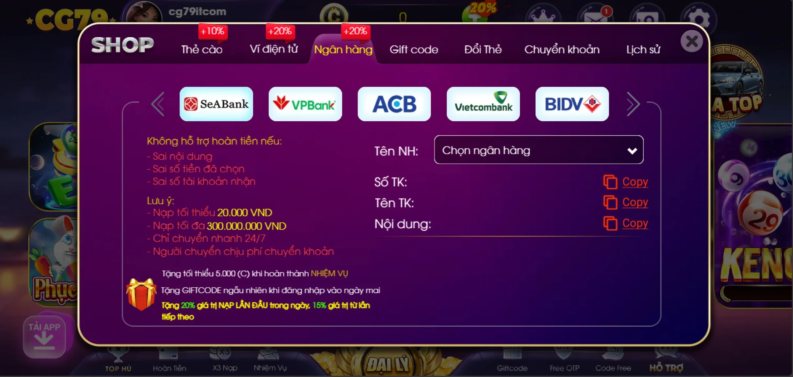 Rút Tiền CG79 qua Bank